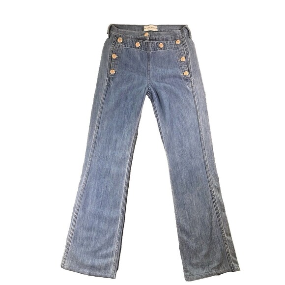 Etienne Marcel Denim - Etienne Marcel Wide Leg Trouser Mariner Nautical Gold Buttons Jeans sz 24 / 2